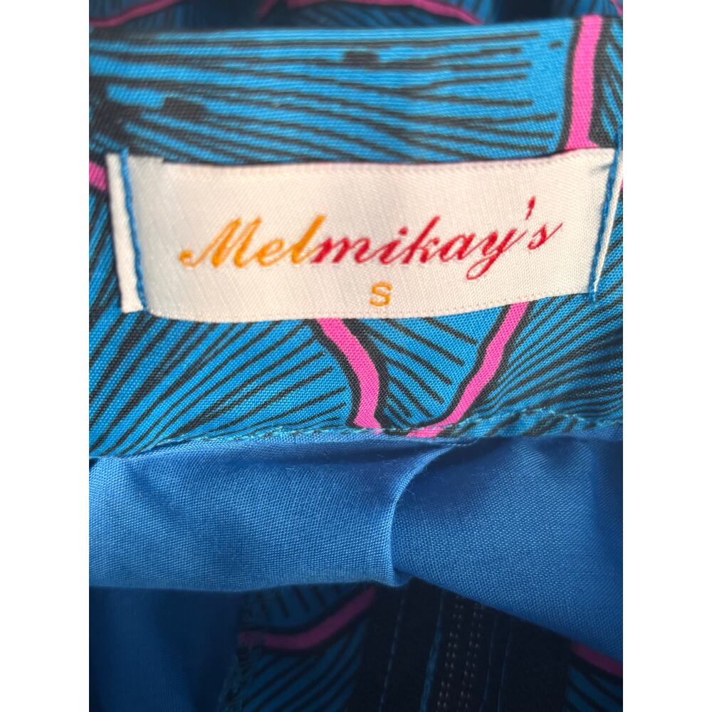 Melmikay’s Blue Pink African Ankara Floral Print Flowing Midi Skirt High Waist - Picture 6 of 9